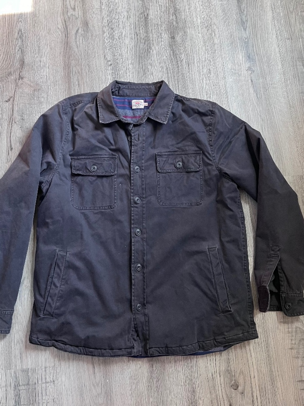 Faherty Shirt Jacket CPO Men's L Washed Gray Blanket Lined Shacket Button Up